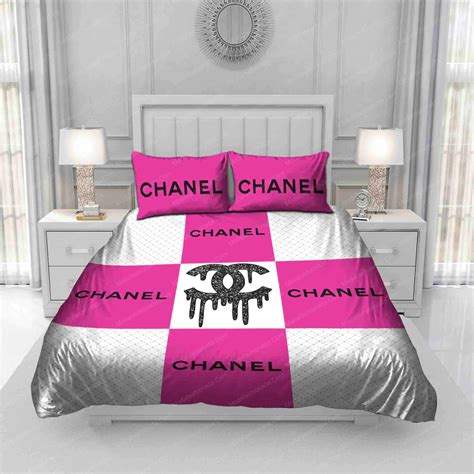 chanel comforter set pink|pink Chanel queen comforter set.